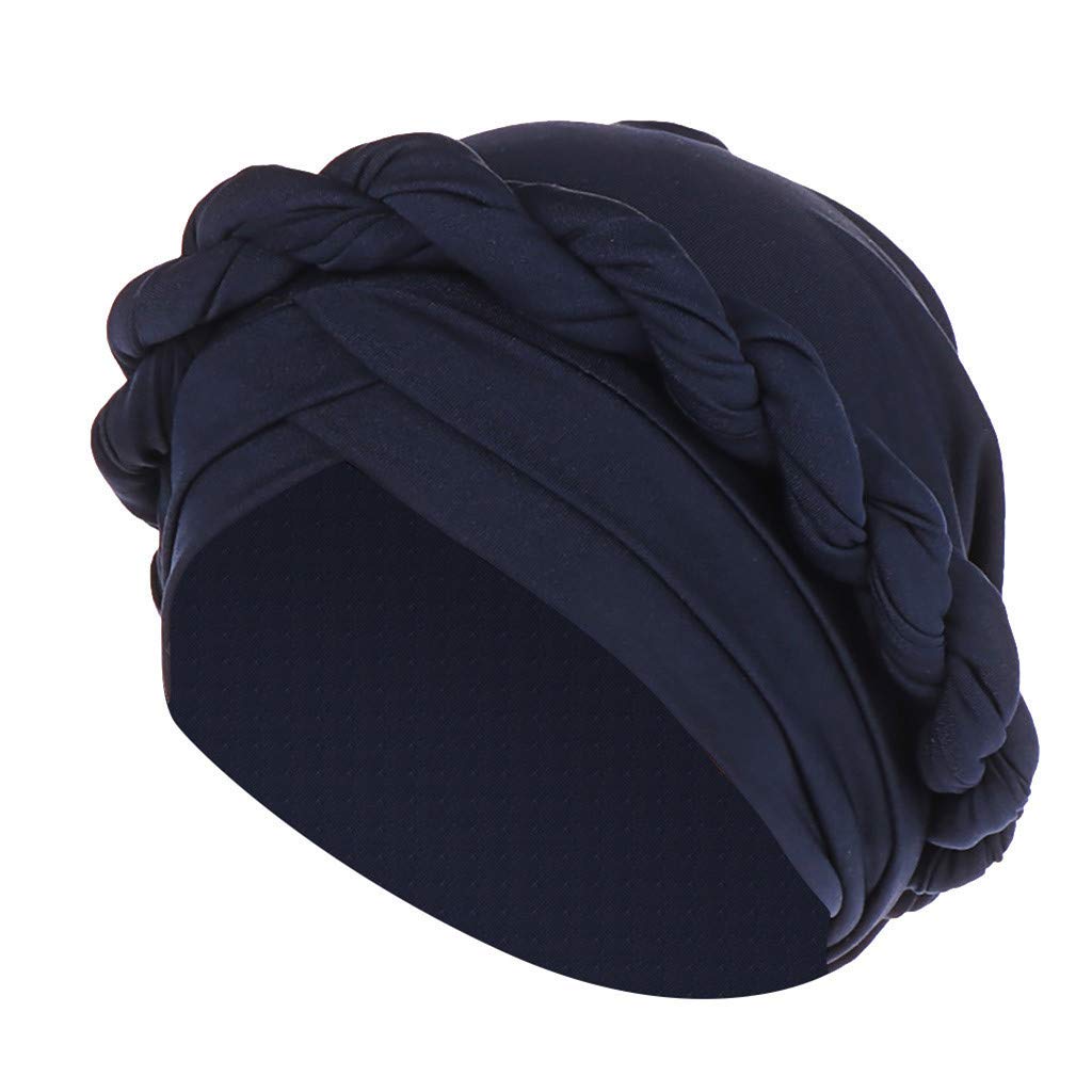 BravetoshopHead Wraps for Women, Ladies Flower Muslim Ruffle Cancer Chemo Hat Chiffon Scarf Turban Navy