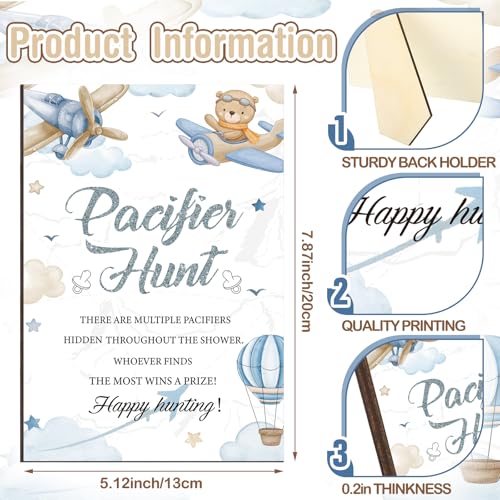 Image of Thyle 51 Pcs Airplane Pacifier Hunt Baby Shower Games Include Hunt Sign and 50 Acrylic Pacifiers for Adventure Await Baby Shower Game Decoration Sets Gender Reveal Newborn Announcement Party Decor