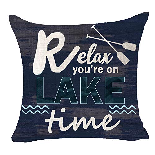 Soparlly Set Of 4 Relax You Are On Lake Time Better Wake At The Lake Pillows Cotton Linen Decorative Home Office Throw Pillow Case Couch Cushion Cover 18X18 Inches ¡­ #TOP3