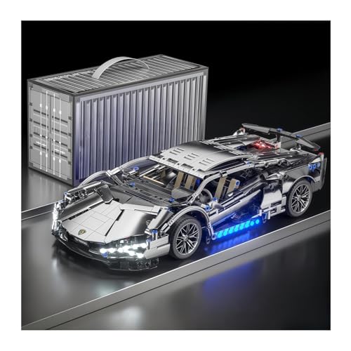 FYDNビルディングブロックセット1:14 子供用リモコンカーモデル レーシングカーメカニカルセットクールな外観の車モデル スーパーカーを組み立てるための積み木玩具男の子にも女の子にもぴったりの誕生日プレゼントです (リモコン電源+豪華な照明,シルバー・ラ