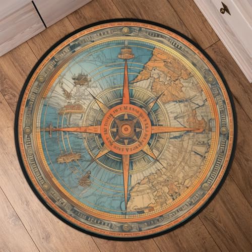 Tapete redondo Ocean Compass 5 pies lavable antideslizante miniatura 7