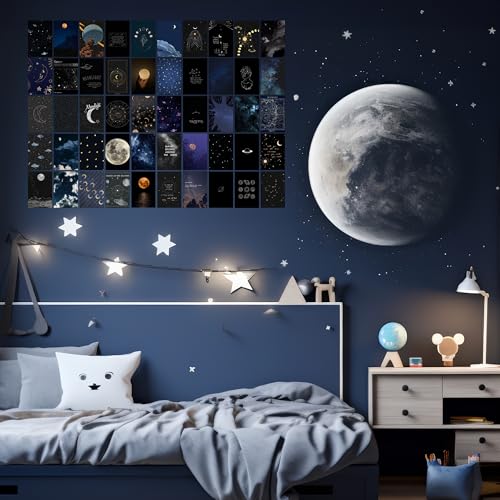 Wall Collage Kit Aesthetic Pictures,Moon & Stars Photo Collage Kit Dorm Room Decor for Teen Boy Girl,Trendy Room Decor Photo Collection for Bedroom (50pcs 4x6 inch)