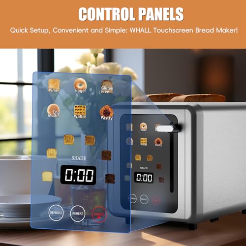 Image of WUNLY Smart Digital 2 Slice Toaster with Touch Screen,1.5'' Extra Wide Slots for Bagel, Digital Countdown & Sound Control, 6 Bread Types & 6 Shade Settings, Defrost /Reheat /Standby,Black