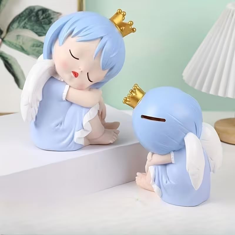 Image of Money Saving Bank with Coin Slot / /Creative Cartoon Design Money Bank / /Plastic Piggy Bank for Boys & Girls (Pack of 1) (Sleeping Angel - Blue)