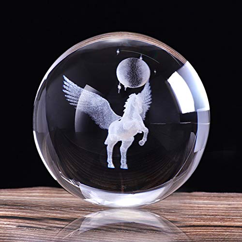 Sphère de cristal Pegasus 80mm gravée au laser 3D ornement luxe en verre