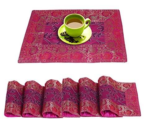 Image of Embroidery Home Decor Decorative Silk Dining Table Mats 6 Pieces Place Mats 45x30 Cm (Pink)