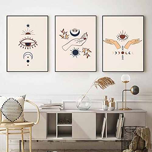 Peinture sur toile haut de gamme scène soleil lune Décoration murale bohème chic 3 pièces 50x70