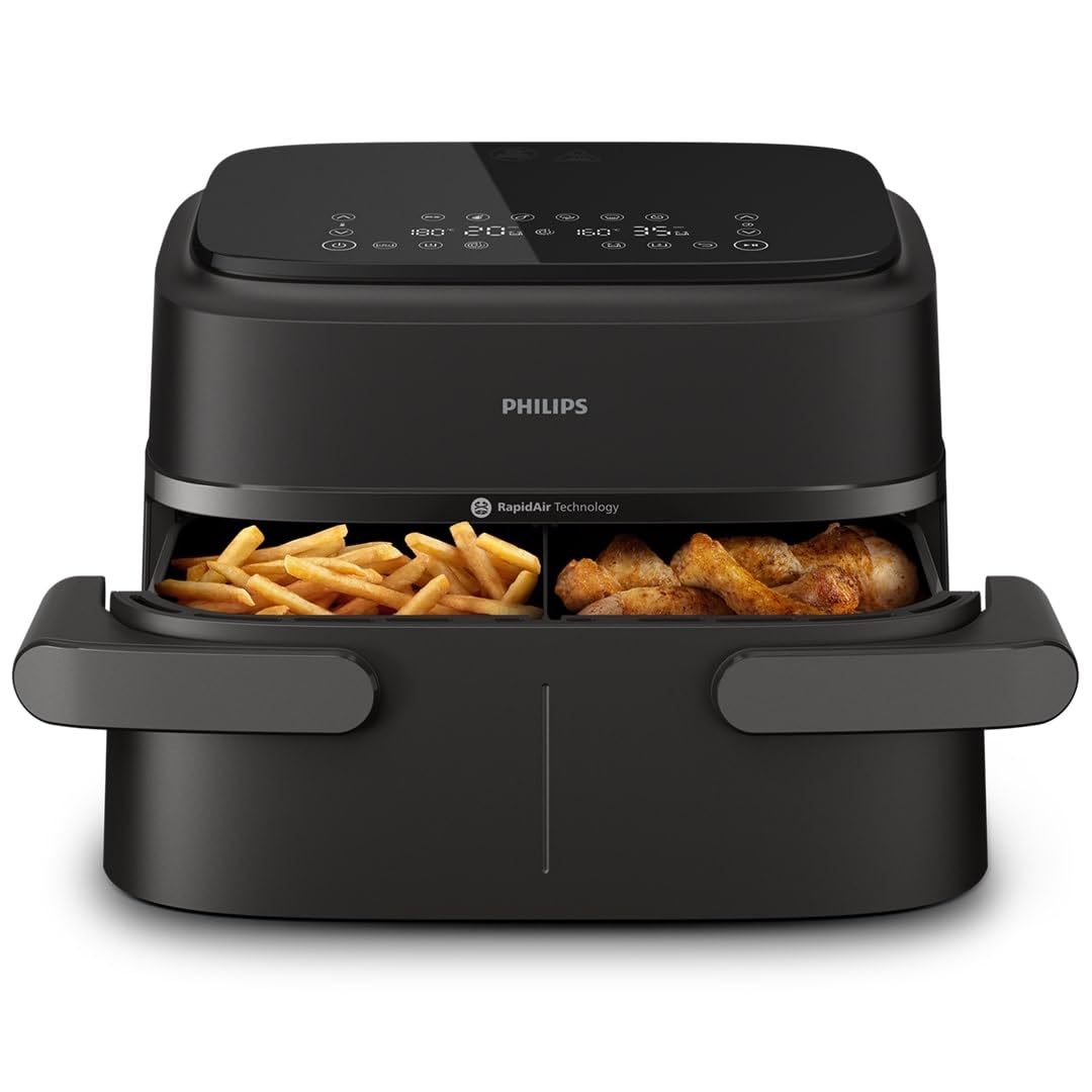 Philips Dual Basket Airfryer Serie 1000-7,1 l de capacidad, tecnología RapidAir, 10 funciones en 1, 90% menos de grasa, diseño compacto, aplicación de recetas HomeID (NA154/00)