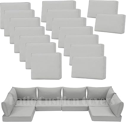 14Pcs Outdoor Cushion Covers Replacement Splashproof UV-Resistant Inelastic Covers with Zippers,25.6x25.6x4inch Patio Cushion, for 7 Pcs Outdoor Patio Furniture Sets (Light gray, 25.6 x 25.6 x 4 inch)