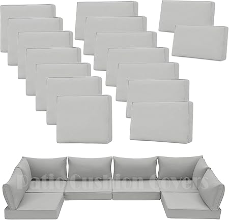 14Pcs Outdoor Cushion Covers Replacement Splashproof UV-Resistant Inelastic Covers with Zippers,25.6x25.6x4inch Patio Cushion, for 7 Pcs Outdoor Patio Furniture Sets (Light gray, 25.6 x 25.6 x 4 inch)