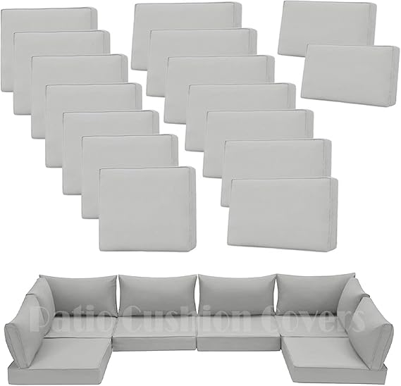 14Pcs Outdoor Cushion Covers Replacement Splashproof UV-Resistant Inelastic Covers with Zippers,25.6x25.6x4inch Patio Cushion, for 7 Pcs Outdoor Patio Furniture Sets (Light gray, 25.6 x 25.6 x 4 inch)