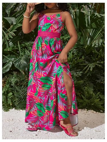 Floerns Girl's Summer Floral Maxi Dress Spaghetti Strap Tropical Beach Tiered Long Dresses4