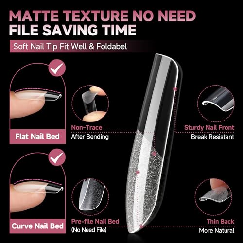 Image of UNA GELLA Medium Square Nail Tips, 312pcs Medium Gel Nail Tips Square