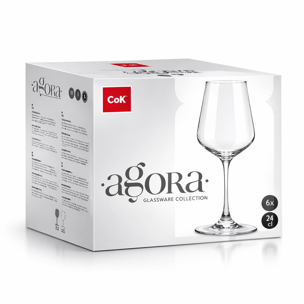 6 Copas de Vino Agora | 440 ml | Envio 24h - Perfectas para Uso en Casa, Restaurante y en Fiestas, Ligeras y Resistentes (44 cl, Transparente)