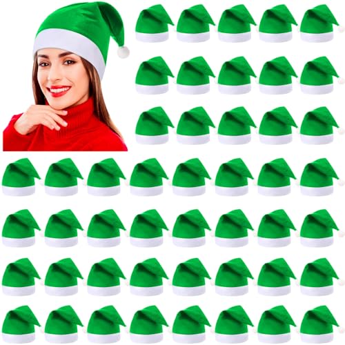 Vicenpal 200 Pcs Santa Hats Adult Bulk Christmas Party Hats Non Woven Fabric Xmas Santa Hat for Party Costume Supplies, 11 x 16 Inches (Green)