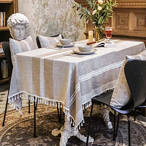 Nappe rectangulaire coton lin jaune 90x140 cm à pompons pour table