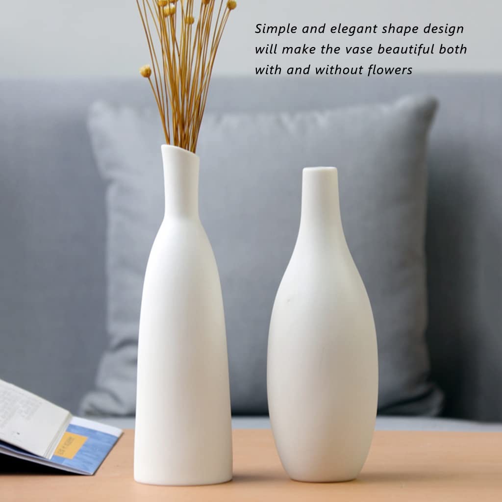 DUNAKE Weiß Blumenvase Set, Keramik Vase Modern, Tonvase 2er Set, Deko Vase Ornamente Für Wohnzimmer, Bauernvase Rustikal Für Pampasgras, Schlafzimmer Und Kaminsims (Color : A+B)