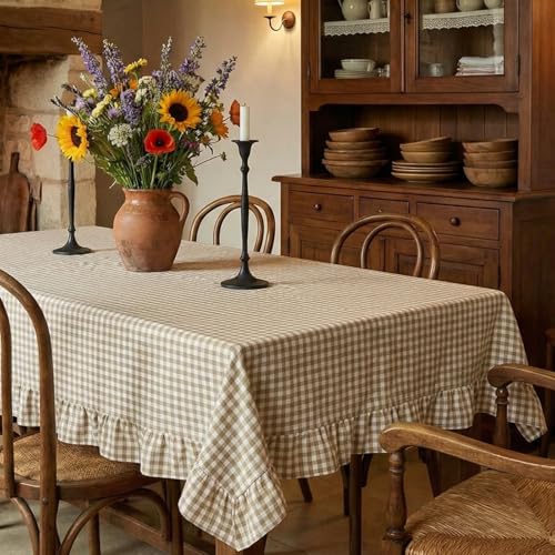 Mindsoft Plaid Ruffled Table Cloth Cotton Linen...
