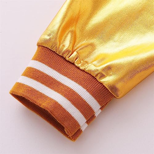 Mowbeat Sequins Varsity Jackets for Girl Gold Holographic Metallic Bomber Jacket For Kid Sparkle Baseball Coat4