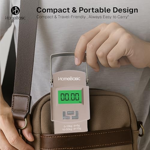 Image of HomeBasic Digital Luggage Weight Scale 50kg | Weighing Machine for Luggage Bags, 4 Weighing Modes (kg /lb /oz /jin), LCD Display, Tare Function, Auto-Off, Portable Travel Weighing Scale (BEIGE)