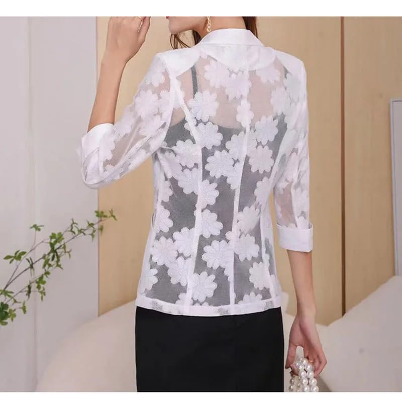 Women's Single Button Lace Blazer Coat Slim Fit Open Front Work Office Jacket Top with Pocket2