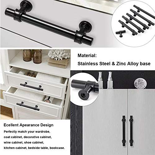 LONTAN 20 Black Cupboard 160mm T-Shaped Black Drawer Handles Dresser Cabinet Pulls Vintage Wardrobe Bedroom Cupboard Door Pulls - Image 4