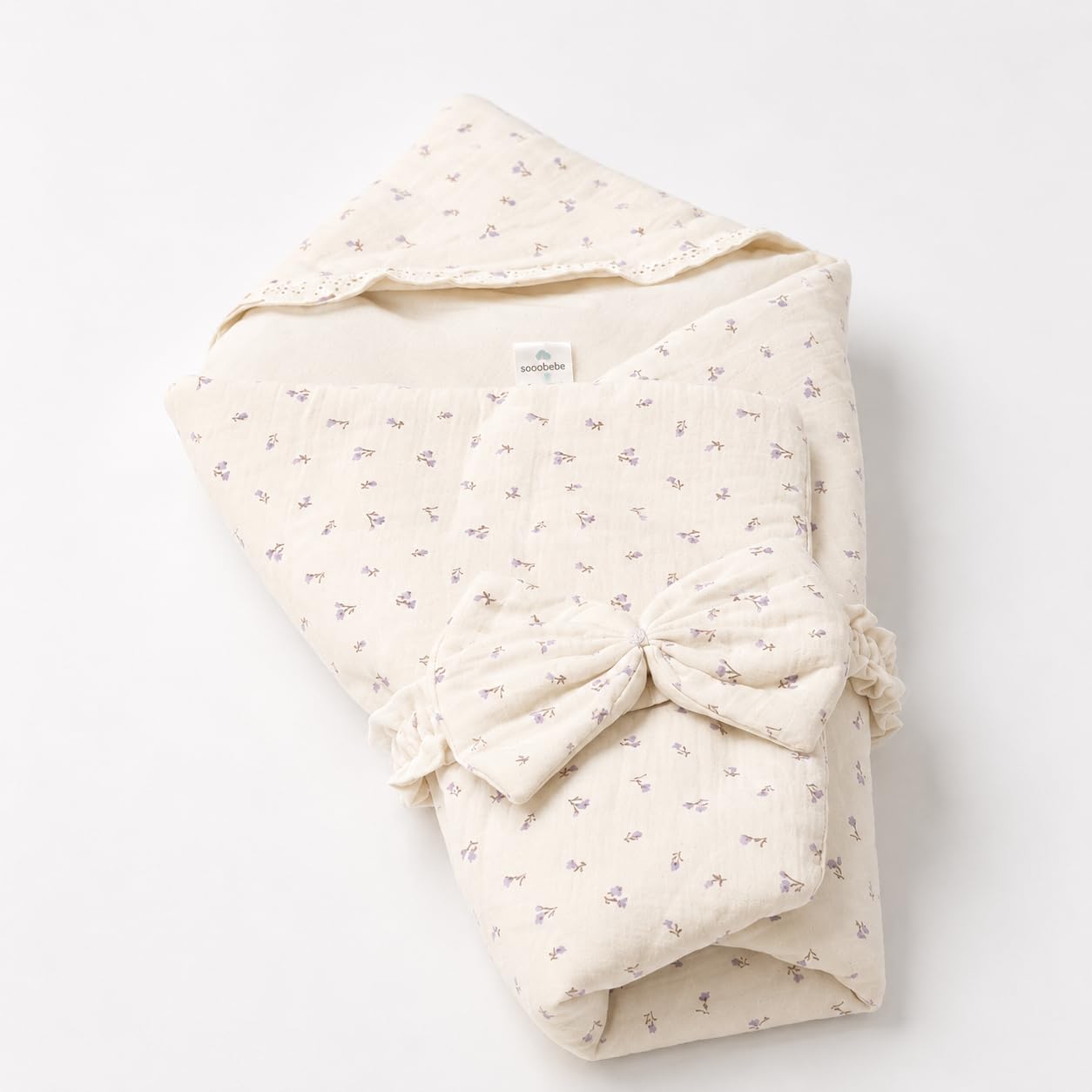 Adorables Baby Quilted Wrapper Blanket | 6 Layer Muslin Hooded Receiving Wrap with Belt for Newborn & Infants | Cotton, Soft Breathable Lightweight Multipurpose Baby Blanket (Lavender Mist)-image-6