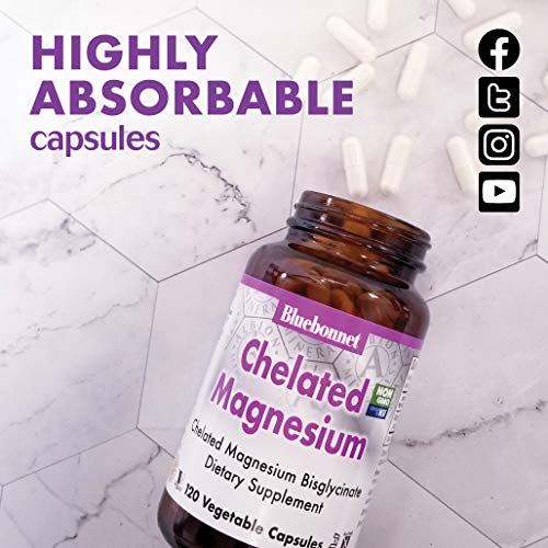 Bluebonnet Nutrition Albion Chelated Magnesium Vegetable Capsule, 200 Mg, Stress Relief, Vegan, Non Gmo, Gluten Free, Soy Free, Milk Free, Kosher, 120 Vegetable Capsule, 2 Month Supply #TOP5