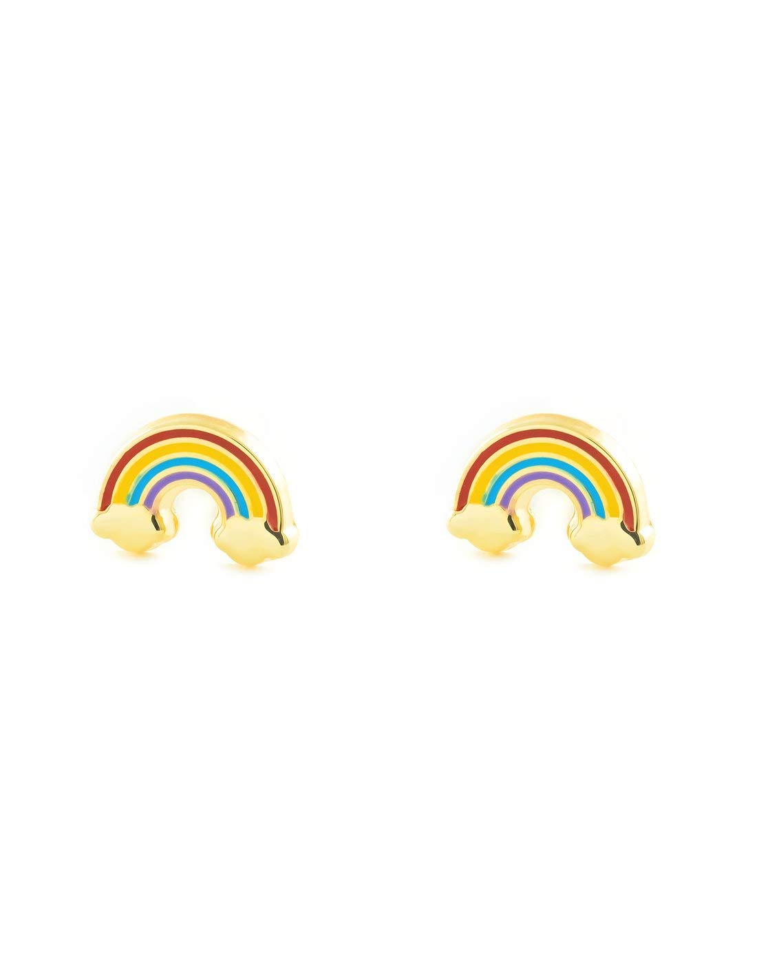 Monde Petit Pendientes Niña oro amarillo arco iris Esmaltado (9kts) - Estuche Regalo - Certificado de Garantía - Mondepetit