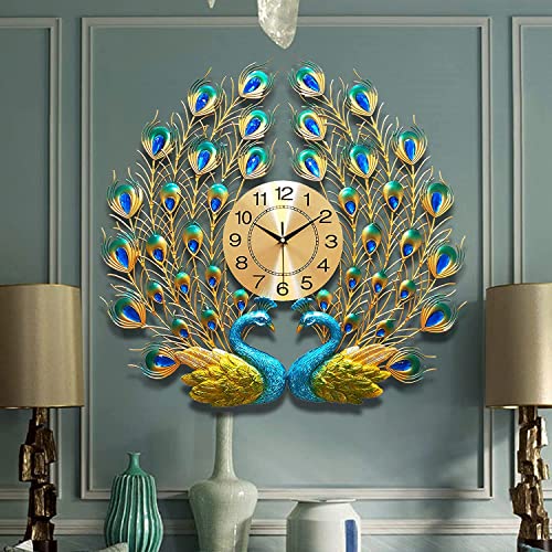 Eurson Large Peacock Wall Clock 27.6 Inch Non-Ticking Silent Crystal Creative Personality Modern Art Decorative Wall Clocks For Living Room Decor (27.6 * 27.6Inch, Yellow) #TOP4