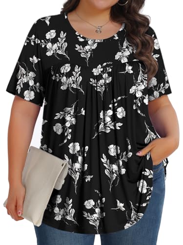 Image of Tencede Womens Plus Size Tops Tunic Short Sleeve Crew Neck Shirts Casual Soft Blouse 1X-5X