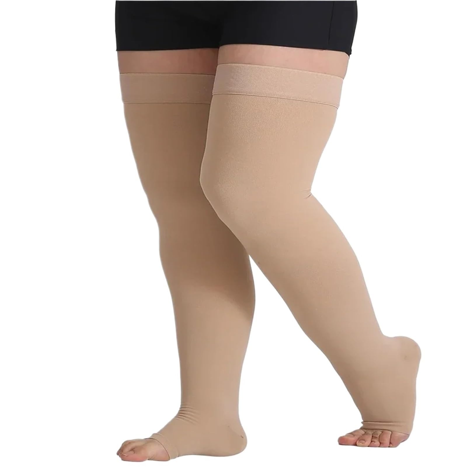Calze Antitrombo 1 Paio di Calze a Compressione Fino alla Coscia 20-32 mmHg, a Senza Dita for Donne e Uomini, con Fascia in Silicone a Pois(Beige,M)