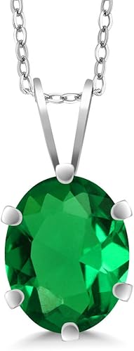 Gem Stone King Collar con colgante de esmeralda simulada de plata de ley 925 para mujer (1.50 quilates, ovalado 0.354 x 0.276 in, con cadena de