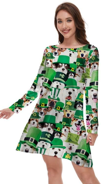 TMSD Halloween Women's A-Line Dress Long Sleeve Funny Party Dress