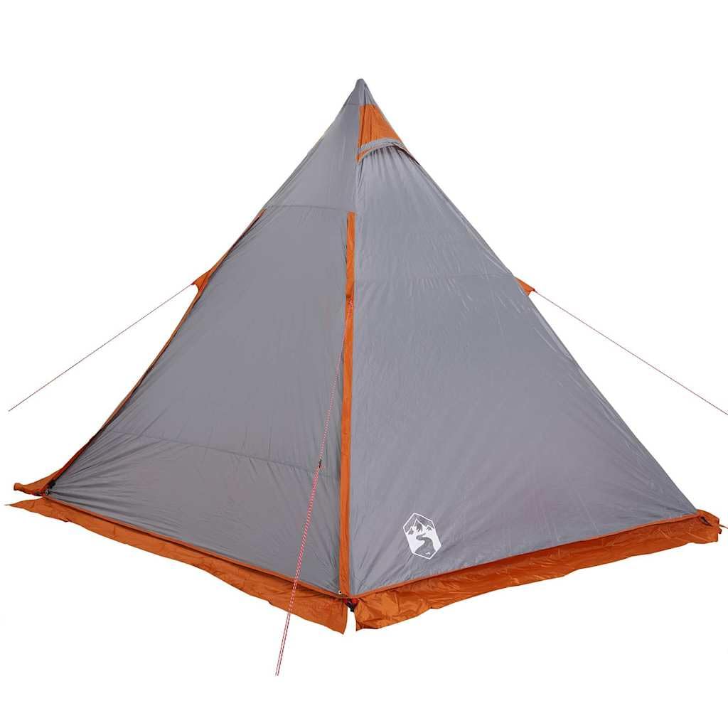 Tenda da Campeggio per 6 Persone, Tipi Impermeabile in Poliestere 185T, Doppio Ingresso con Cerniera, Tenda Familiare per Spiaggia e CarpFishing, Grigio e Arancione, 408 x 350 x 240 cm