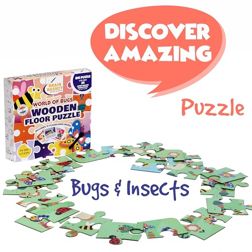 Image of World of Bugs & Insects Floor Puzzle | Wooden Jigsaw Puzzle for Kids | Fun Facts Animal Riddles, Educational Toys, Gifts for Boys & Girls Ages 4+ Years Puzzle and Scrabble Game for Kids