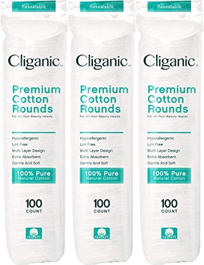 Cliganic Premium Cotton Rounds for Face (300 Count) - Makeup Remover Pads, Hypoallergenic, Lint-Free | 100% Pure Cotton