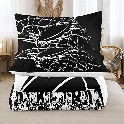 Bodhi Boys Comforter Set Full,Basketball Bedding Set For Kids Boys,Sports Basketball Comforter Set,Teen Boys Bedding Set With Matching Pillowcase,Black And White Color Boys Bed Set #TOP2
