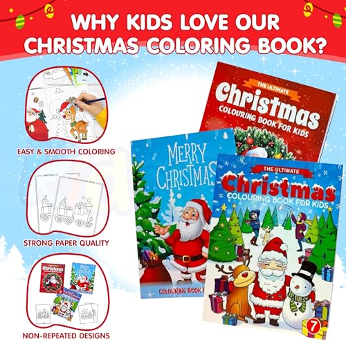 Image of Kidology 3-Pcs. Christmas Gift Pack for Kids - Colouring Book, Stationery Kit & Festive Gift Wrap | Fun Santa-Themed Holiday Activity Set with Random Designs