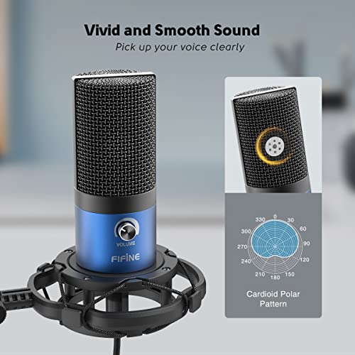 Image of FIFINE T669 Blue USB PC Microphone Kit for Recording Podcasting | Computer Condenser Cardioid Mic, Gain Knob, Arm Stand, Mac Windows PS4 /PS5, Streaming, Gaming, Video, Home Studio