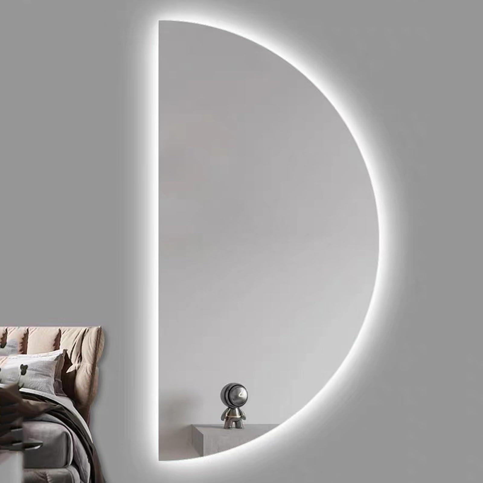 SXFSDOU 32/40/48" Frameless LED Backlit Full Length Mirror, Half Moon Anti-Fog Bathroom Mirror 3-Color Dimmable with Touch Control for Home Decor(Left Cut,40x80cm/16x32in)