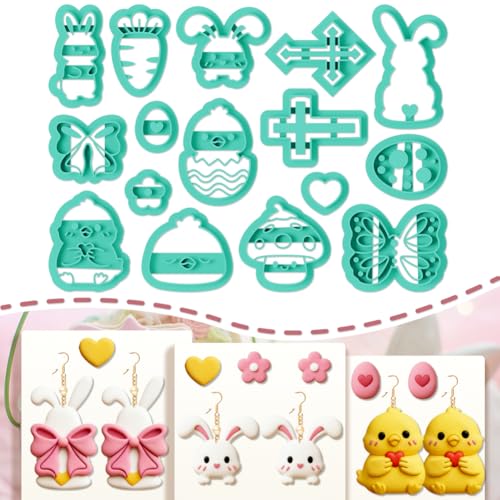Image of ORIGACH 16 Pcs Easter Themed Clay Cutters Set PLA Clay Earring Cutters for Earring, Necklaces, Bracelets Making Polymer Clay Molds with Storage Box