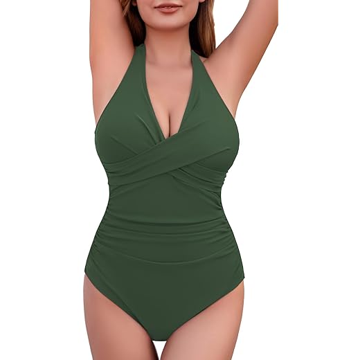 COCOPEAR Maiô feminino com cintura alta, controle de barriga, franzido, frente única, push-up, Pla176, P