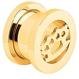 Piersando® Flesh Tunnel Ohr Piercing Plug Ohrpiercing Schmuck Schraub aus Edelstahl mit Schlagring Inlay Motiv 12mm Gold