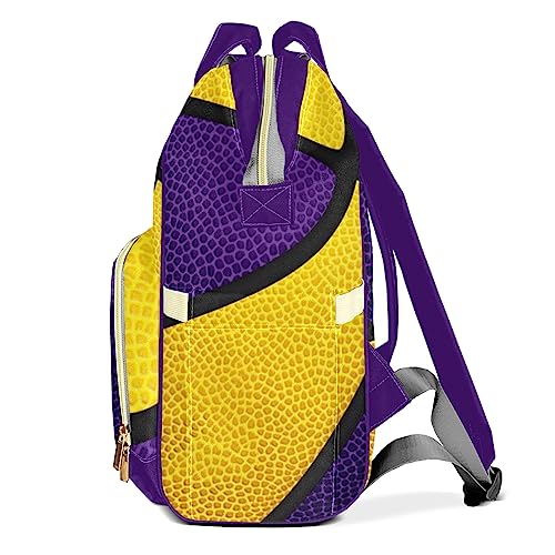 Personalized Purple Yellow Basketball Print Tote Bag Backpacks Custom with Text Mommy Bag Gift for Boy Girl3