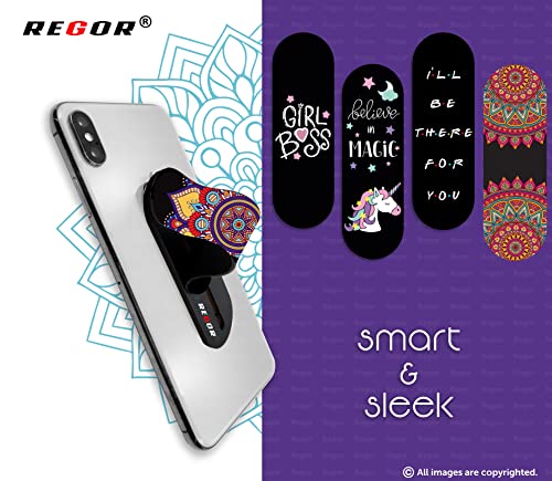 Regor Tabletop Finger Grip & Mobile Holder Mobile Stand Phone Holder for Hand & Mobile Back Holder Grip Great for Selfie & Works as iPhone Stand & Android Phone Stand - Mandala (Black Yellow & Blue) 4 516 cndk70L