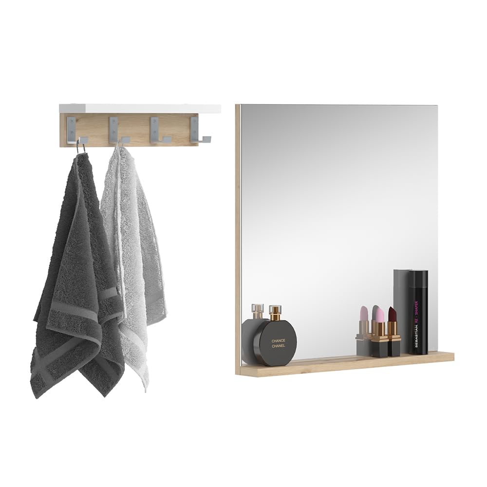 Vicco Espejo de baño Henri, Blanco, 50 x 51.6 cm con Estante, para Montaje bajo el Lavabo con Recorte para sifón