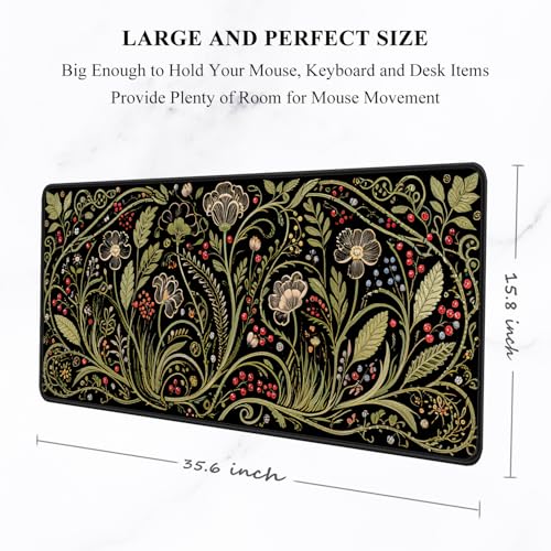 Image of Auhoahsil Desk Mat, Ultra Large Mouse Pad, XXL Gaming Mousepad, Pretty Desk Pad, Big Extended Full Size Desktop Desk Matt for Keyboard, Laptop & Computer, 35.5 x 15.7 in, European Vintage Flowers