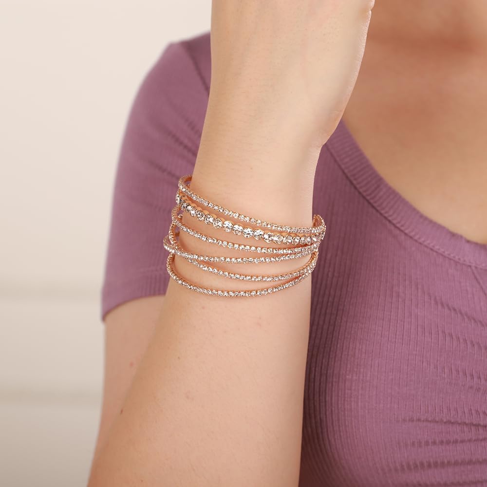 Jumwrit Layered Open Cuff Bracelet Sparkle Rhinestone Bangle Hand Chain Bracelet Multi Row Crystal Bridal Bracelet Cross Bride Wedding Party Bracelet Jewelry for Women (Gold) - Image 3