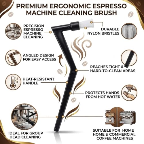 Image of BEAN BLISS Coffee Machine Cleaning Brush - Durable Nylon Zig-Zag Bristles | Barista-Style Brush for Espresso Machine Group Head & Coffee Grinder Cleaning - Black
